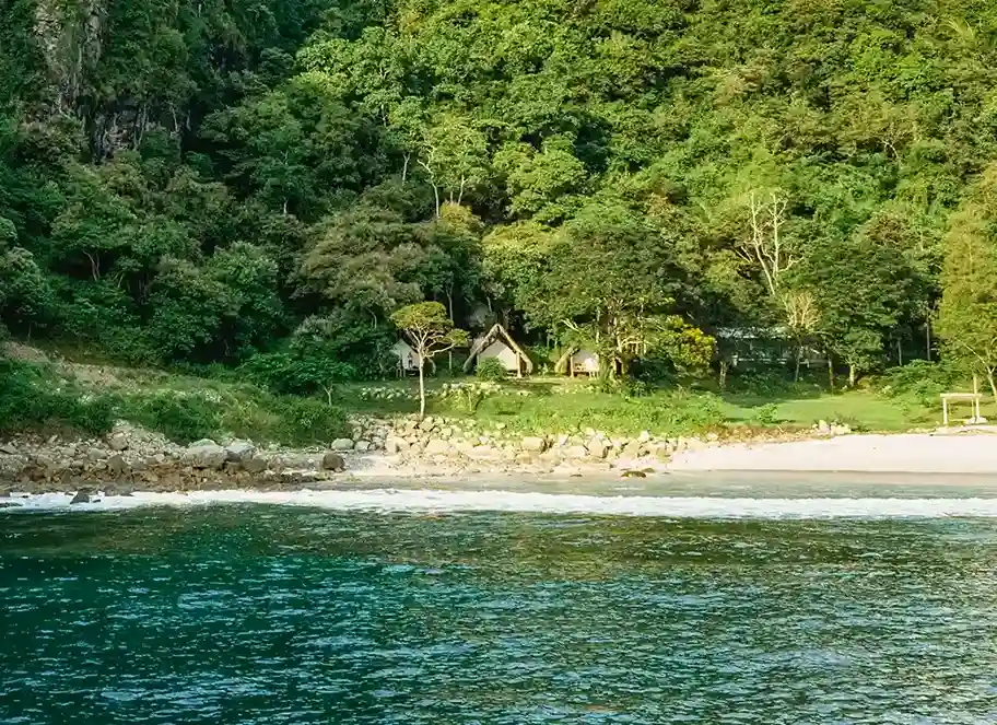 eco villas in Sumbawa at Kirana Retreat viewed from the ocean